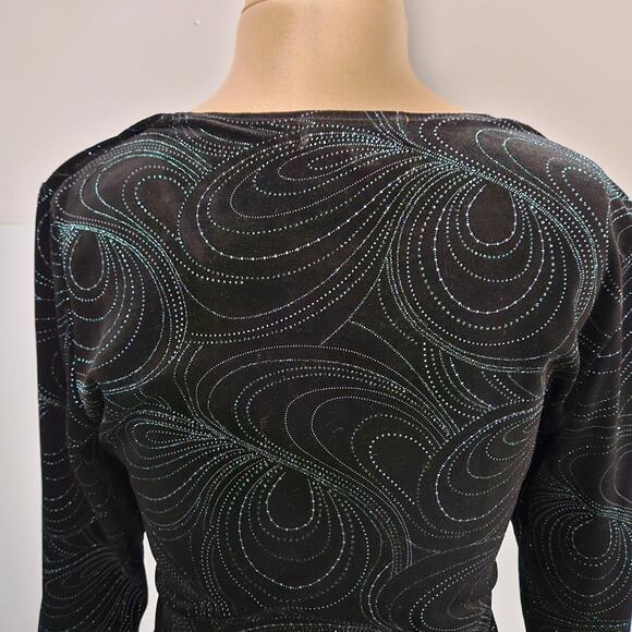 Notations Top Black Aqua Rhinestone Beaded Twofer Crushed Velvet Wrap Buckle PXL - Picture 10 of 11